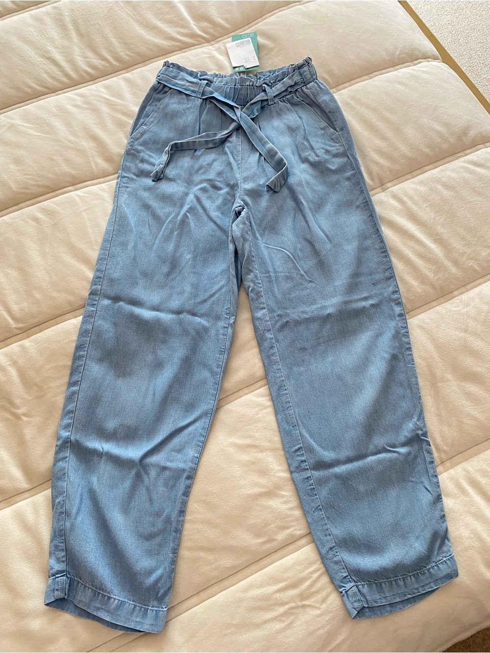 H&M NWT Girl Light Blue Paperbag Waist Tie Pants